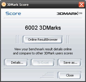 Rsultats 3DMark2005 pour la 8600GT. Score global : 6002 points.